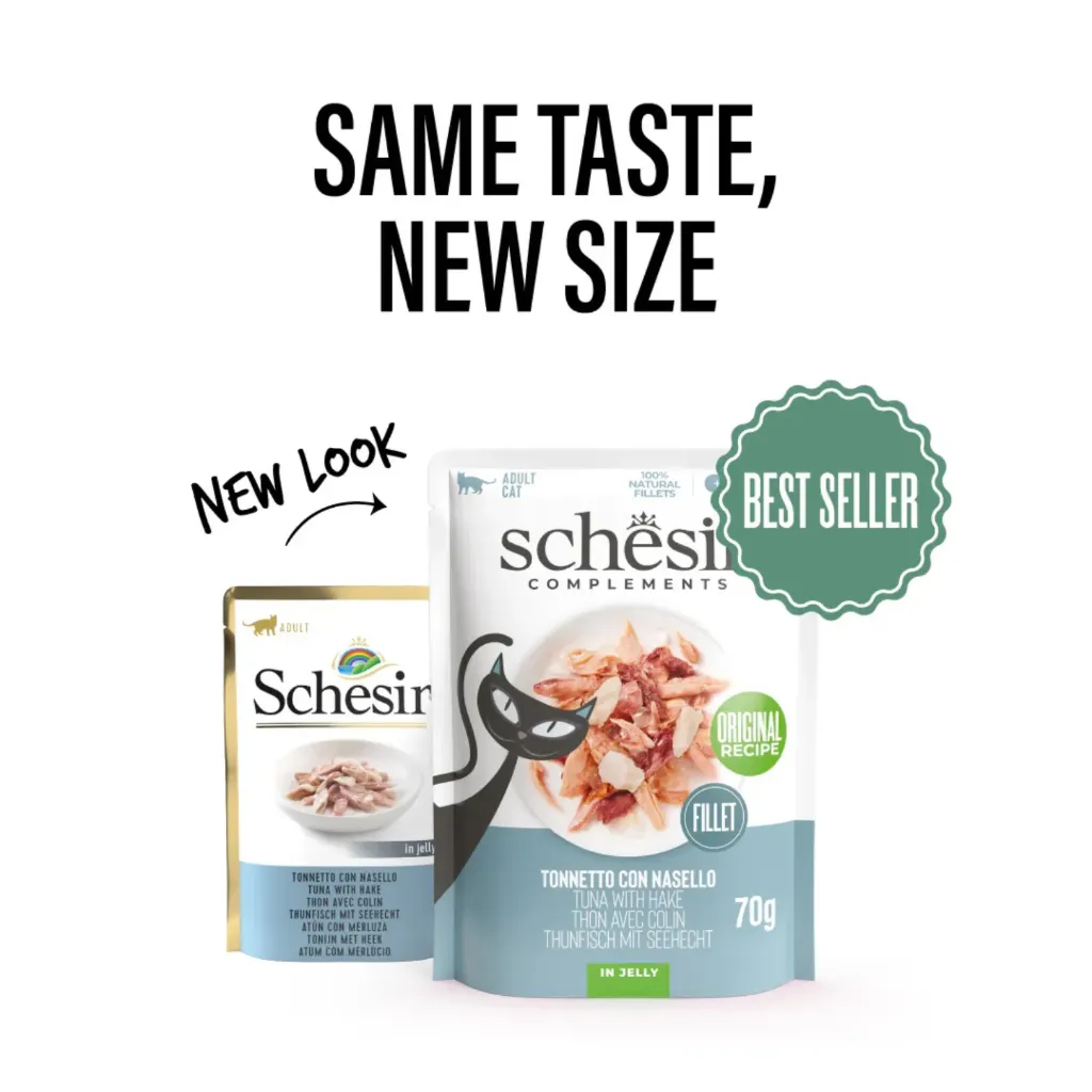 Schesir Complements Cat Wet Food in Jelly Pouch- Tuna With Hake 70g-12pcs