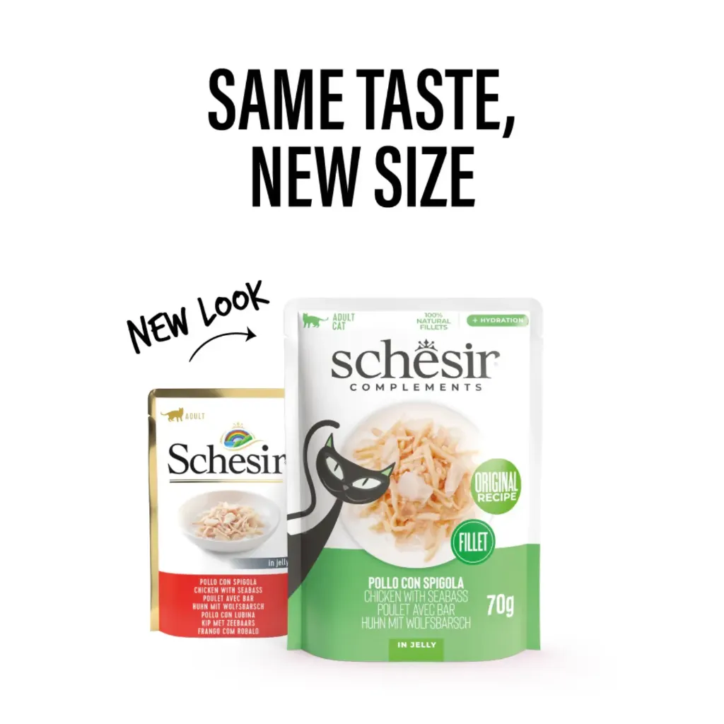 Ingredients Schesir Complements Cat Wet Food in Jelly Pouch- Chicken With Seabass 70g [MOQ:12pcs]