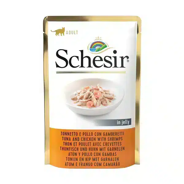 Schesir Complete & Balanced Nutrition Wet Cat Food in Jelly Pouch- Tuna & Chicken With Shrimp 85g [MOQ:12pcs]