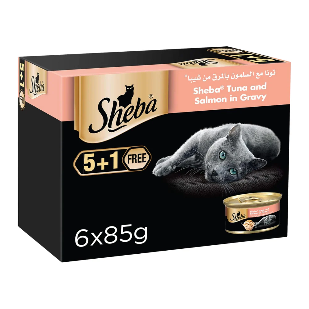 [101366-1] Sheba Flaked Tuna Topped with Salmon Wet Cat Food 5+1 FREE 6X85G