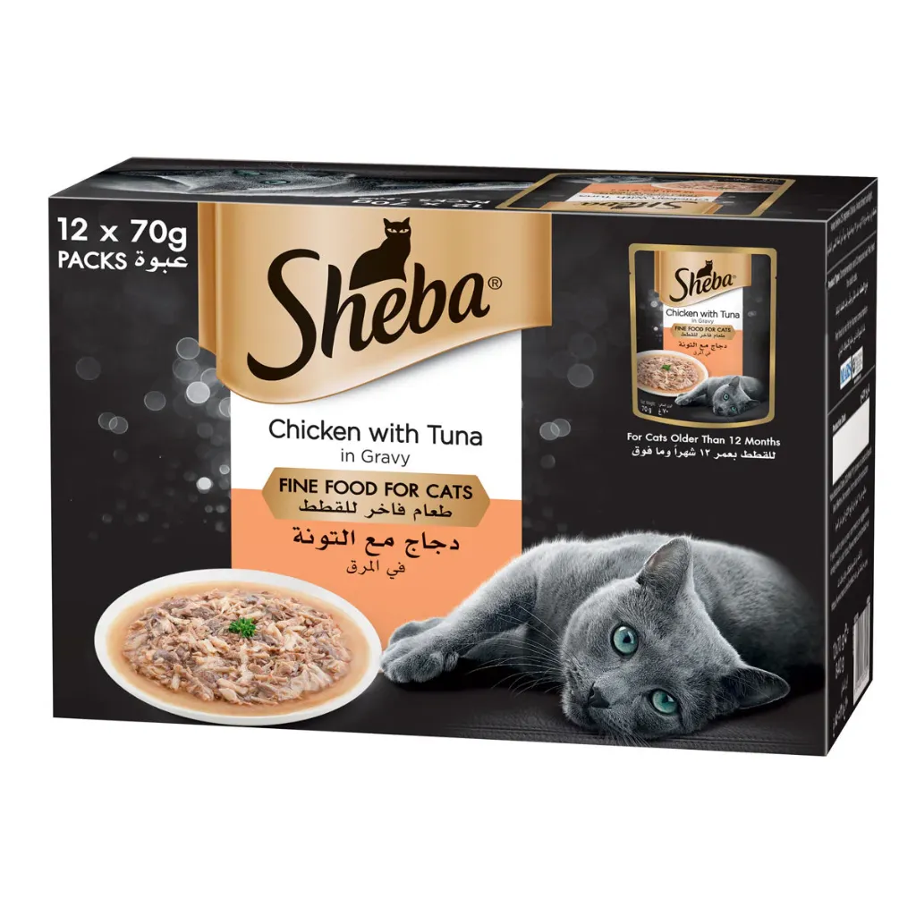 [103858-1] Sheba Fine Wet Cat Food Pouch Chicken & Tuna in Gravy 12X70G