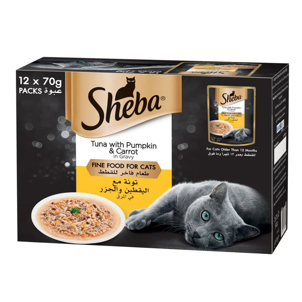 [103857-1] Sheba Fine Wet Cat Food Pouch Tuna with Pumpkin & Carrot in Gravy 12X70G