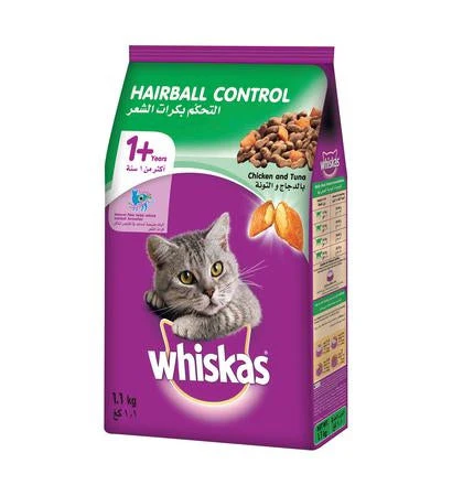 [101325-1] Whiskas Adult Hairball Control with Chicken & Tuna Dry Cat Food - 1.1KG
