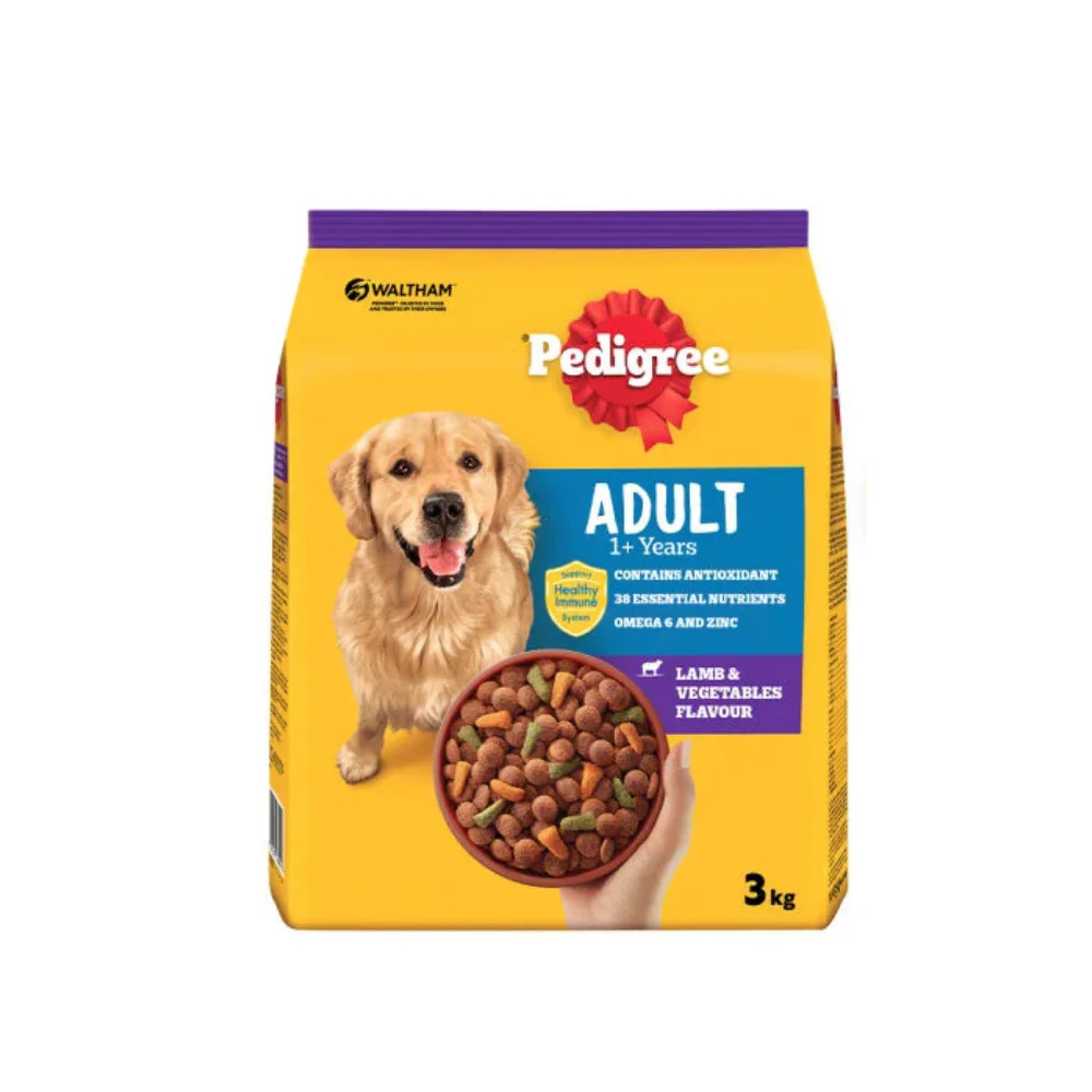 [1010583-1] Pedigree Lamb & Vegetables Adult Dry Dog Food - 3KG