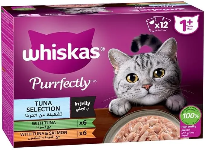 [110874-1] Whiskas Purrfectly Tuna & Salmon Wet Cat Food - 12X85G