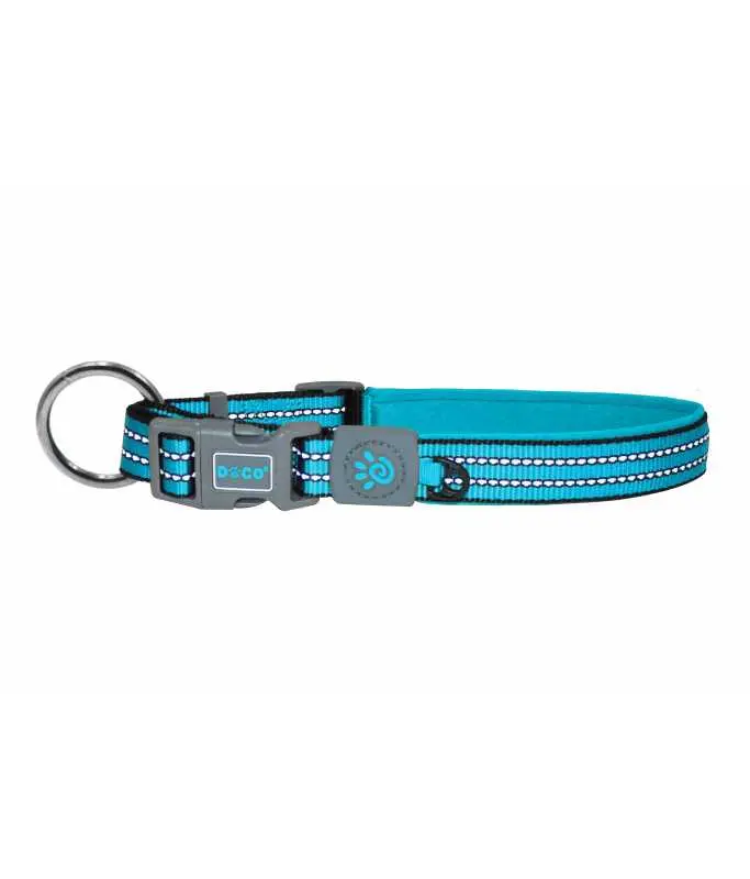 [DCV006-11XL] DOCO Vario Reflective Stitching O-Ring Dog Collar Light Blue - XL
