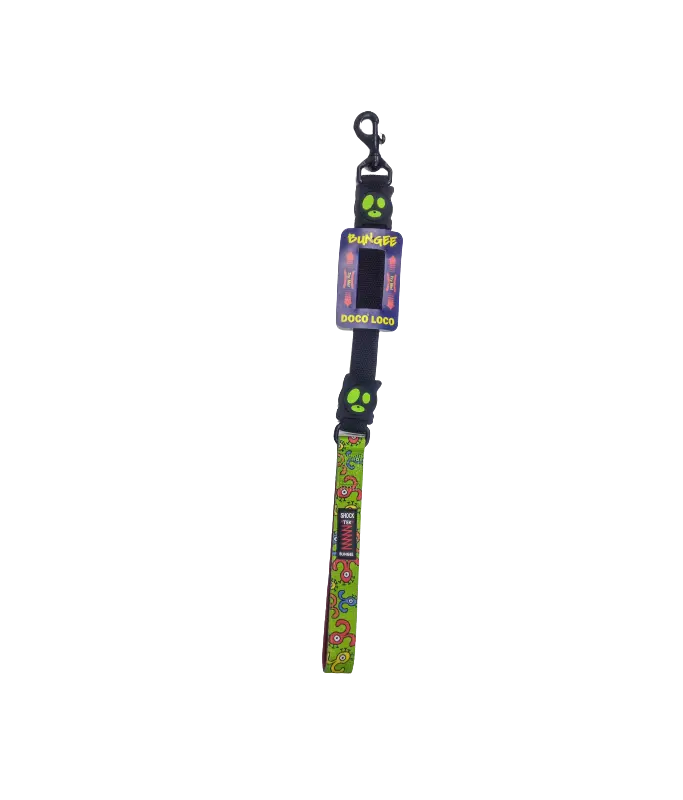 [DCLB1122-ATL] DOCO Loco Green Monster Pattern Shock Absorbing Bungee Dog Leash - Short - L