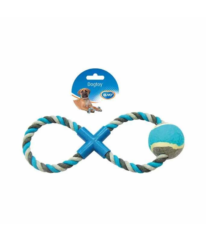 Duvo+KnottedCotton8-PullRingwithTennisBall28cmGrey/Blue