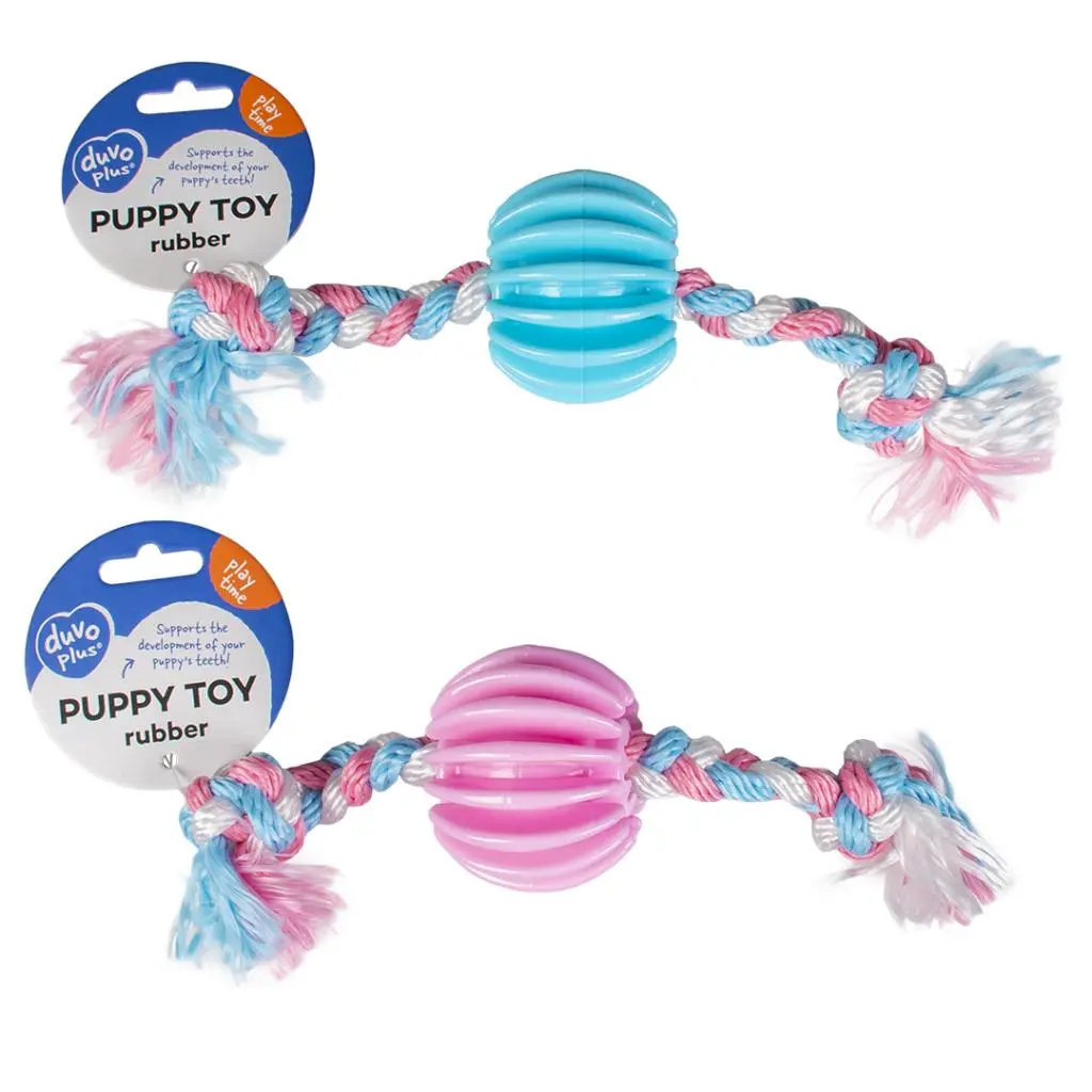 Duvo+PuppyToyTPRTreatBallwithNylonRope30cm