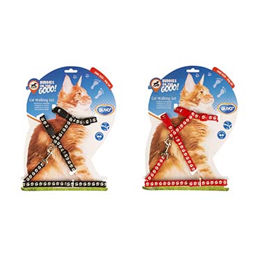 Duvo+ Big Cat Walking Set Paws Black/Red - 30-50cm / 12Mm - 125cm- 1pc