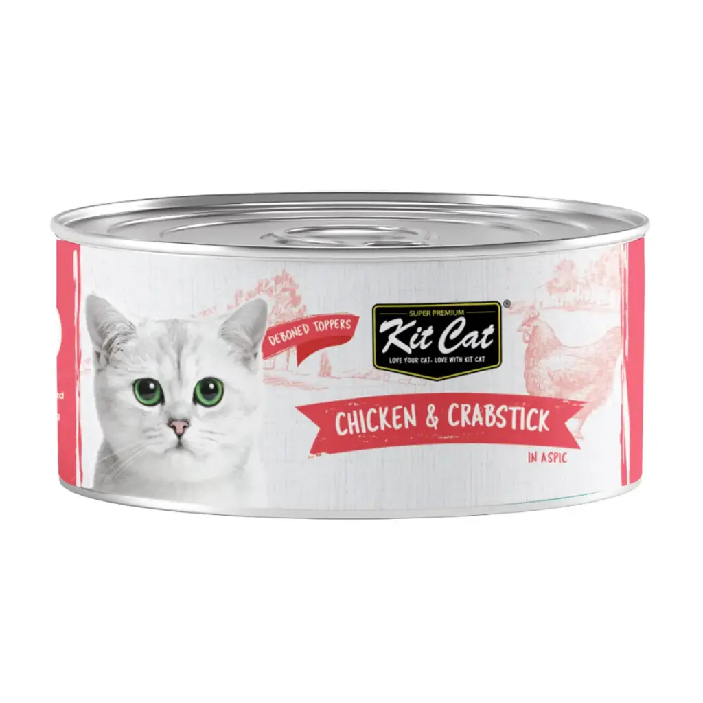 [4128] Kit Cat Grain Free Wet Cat Food Topper Chicken & Crabstick Wet Cat Food Can 80g