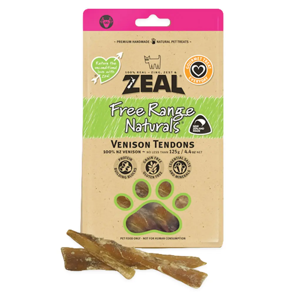 [512] Zeal Free Range Natural Venison Tendons Dog Treats Pouch 125g