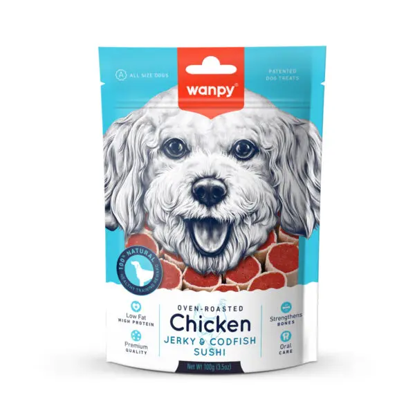 Wanpy Chicken Jerky & Codfish Sushi Treat Pouch 100g