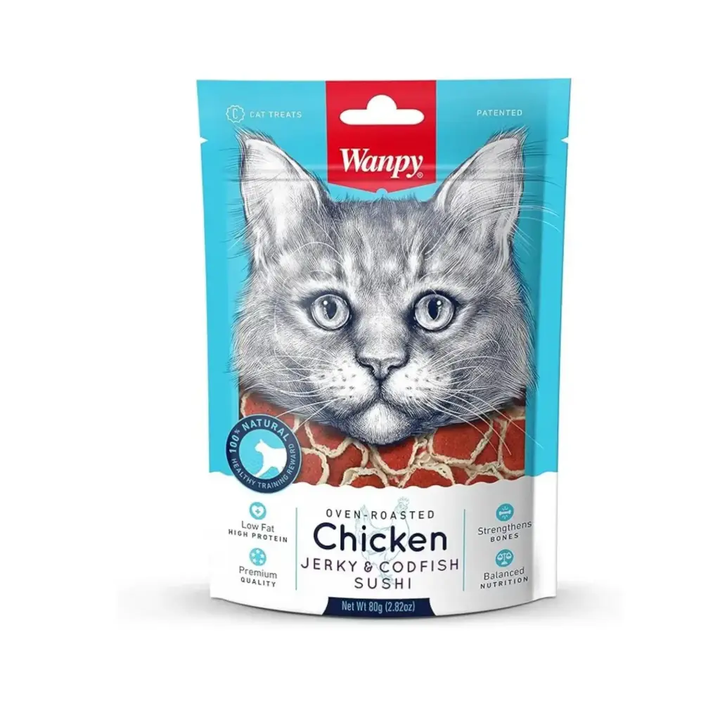 [CC-05S] Wanpy Jerky Codfish Sushi Chicken Cat Treat Bag 80g
