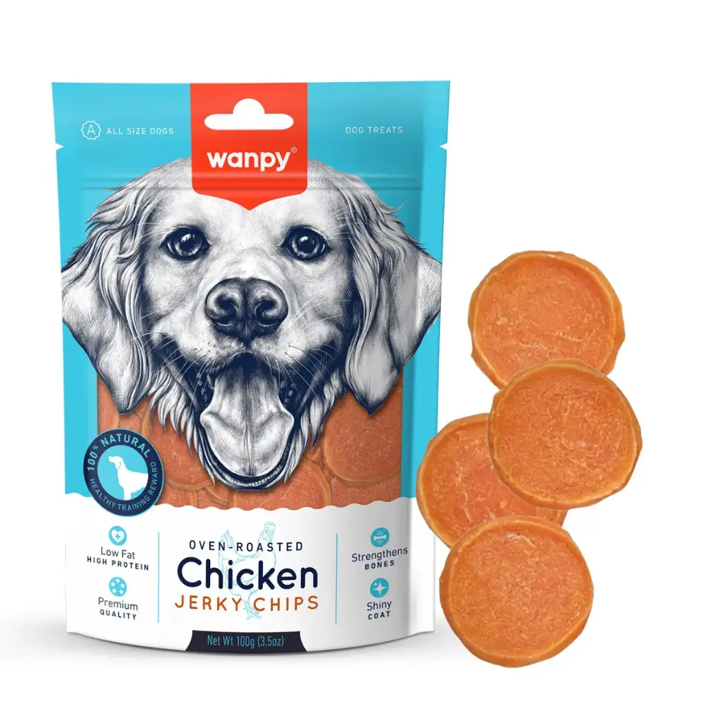 Wanpy Chicken Jerky Chips Treat Pouch 100g