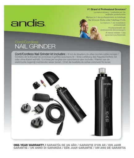 [040102659256] Andis - Cord/Cordless 2-Speed Pet Nail Grinder