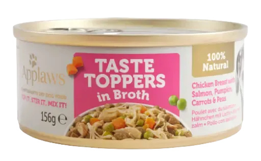 [5060481898416] Applaws Taste Toppers in Broth Chicken with Salmon & Vegetables Wet Dog Food 156g Tin