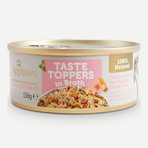 [5060481898430] Applaws Taste Toppers in Broth Chicken with Ham & Vegetables Wet Dog Food 156g Tin
