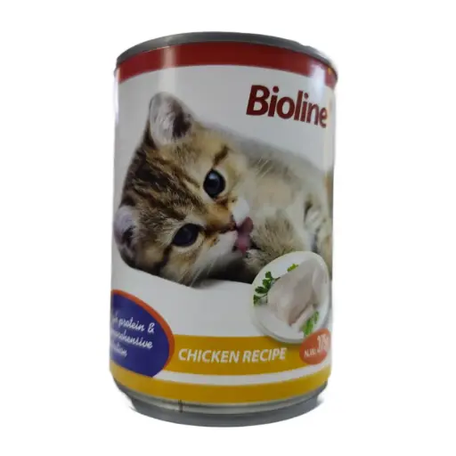 [6970117125320] Bioline Canned Cat Food High-Protein Chicken For Vitality & Digestion Wet Cat Food Can 375g