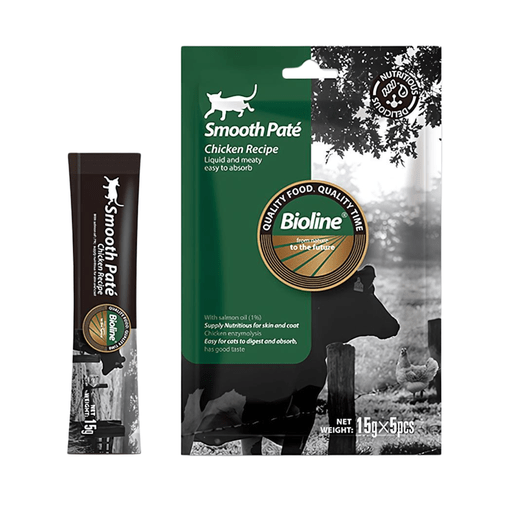 [6970117125986] Bioline Natural Feast Smooth Pate Chicken Recipe Wet Cat Food Pouch 15g x 5pcs