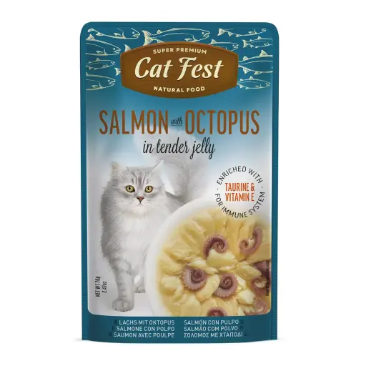 [79218947] Cat Fest Salmon With Octopus In Tender Jelly Wet Cat Food Can 70g