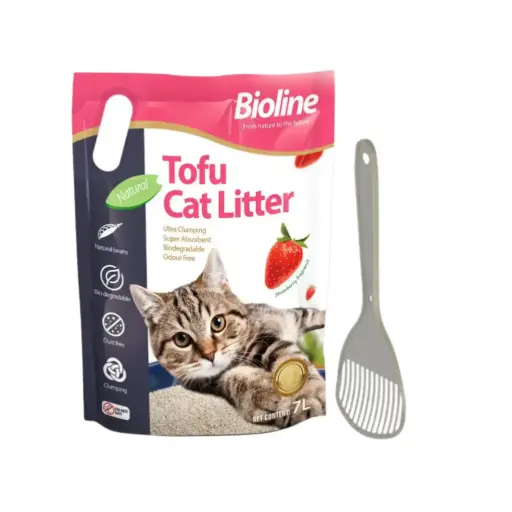 [2025747474714] Combo Offer-Bioline Tofu Cat Litter 7L - Strawberry Fragrance+Moderna Cat Litter Scoop