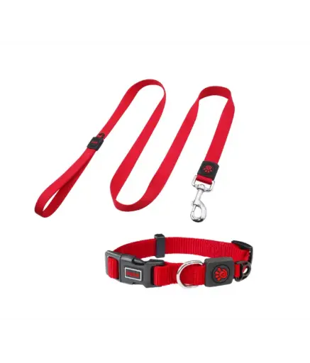 [DCSN002+1048-03L] DOCO® Signature Nylon Collar+Nylon Leash - 4ft (DCSN002+1048)Color: Red, Sizes: L 