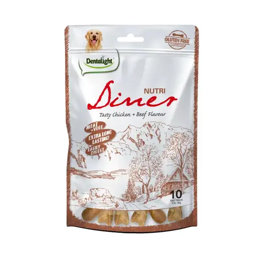 [DL08261] Dentalight Nutri Diner Tasty Dog Treats – Chicken & Beef Flavor (3-inch, 10pcs, 180g)