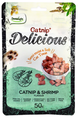 [DL11476] Dentalight Catnip+ Semi Moist & Soft Cat Treat 50g -  Catnip & Shrimp Flavour 
