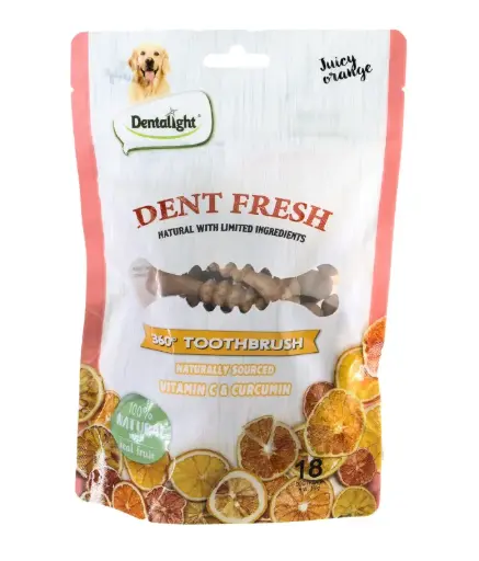 [DL09541] Dentalight 3 Dent Fresh 360° Toothbrush Dog Treat 150g (18pcs) - Orange