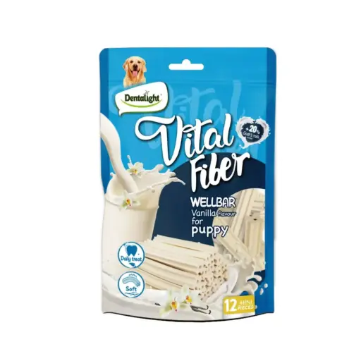 [DL10776] Dentalight Vital Fiber Wellbar Goat's Milk Powder & Vanilla Flavour Dog Snack Pack 80g (12pcs)