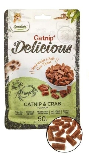 [DL11490] Dentalight Catnip+ Semi Moist & Soft Cat Treat 50g -  Catnip & Crab 