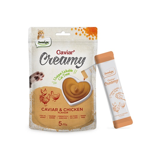 [DL11445] Dentalight Caviar+ Creamy Lickable Cat Treat 5pcs x 10g -  Caviar & Chicken Flavour 