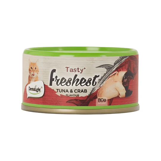 [DL11506] Dentalight Tasty Freshest Cat Treat in Can-Tuna & Crab 6x80g