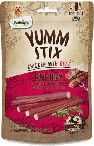 [DL10820] Dentalight Yumm Stix Dog Treat 50g - Chicken With Beef 