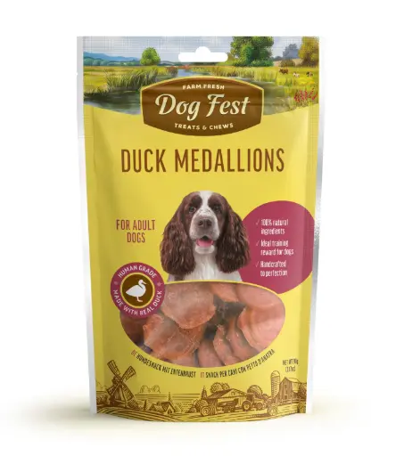 [79213669] Dog Fest Duck Medallions For Adult Dogs Treat Pouch 90g