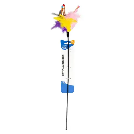 [LR1717032] Duvo Assortment Playing Rod With Feathers Mixed Colors 62x3x1.5cm - Cat Toy Dimension: 62 x 3 x 1.5cm