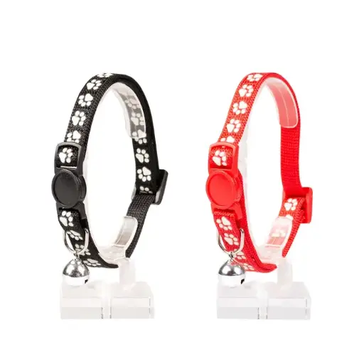 [LR11160] Duvo Cat Collar Nylon Mixed Colors 20 - 30cm / 10mmPattern/Texture Paws-1pc