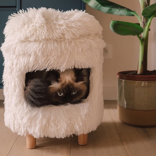 [LR11912] Duvo+ Cat House with Long Plush 31x31x34cm White 