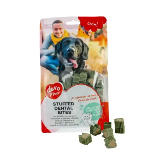 [LR13079] Duvo+ Chew! Stuffed Dental Bites Dental Treat Pack 420g, 140pcs, 1cm, Green
