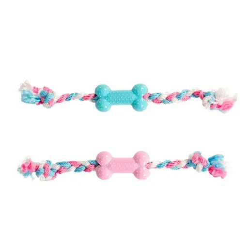 [LR11428] Duvo+DogtoyPuppyTPRBoneWithCottonRope35cm