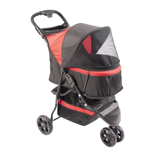 [LR11297] Duvo+ 3-Wheel Pet Buggy (Black/Red) – Compact Stroller for Dogs & Cats up to 15kg (79x55x99cm)