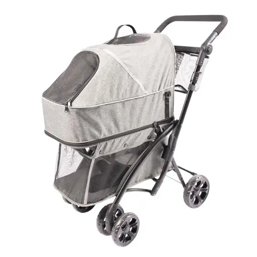 [LR11298] Duvo+ Pet Buggy Deluxe (Grey) – 4-Wheel Stroller with Detachable Carrier | Max 15kg, 79x46x99cm