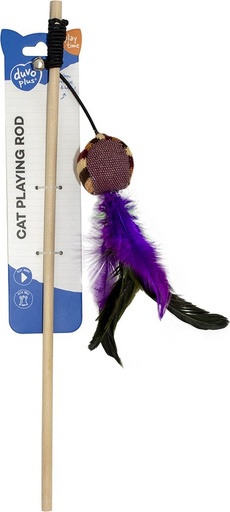 [LR12070] Duvo+ Playing Rod Knitted Feather Ball Brown - 40x4,5x5cm - Box Qty -16 Pcs 