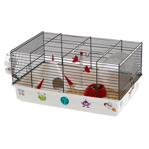 [57009060] Ferplast Cage CRICETI 9 SPACE-Cute Hamster Cage with Stickers Included. Setting: space.46 x 29,5 x h 23 cm