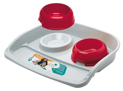 [71910021] Ferplast Lindo Plastic Bowls With Tray - 44.5 x 34 x h 7 cm - 600ml