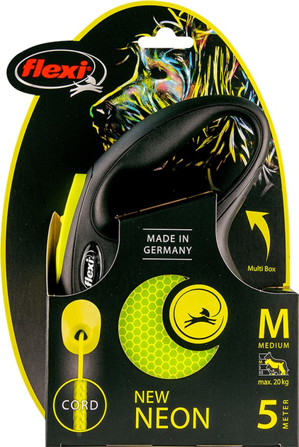 [4000498025222] Flexi New Neon M Cord 5m, Yellow[Color - Yellow]