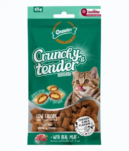 [GN12077] Gnawlers Crunchy & Tender Cat Treats 65g - Chicken & Milk Flavour 