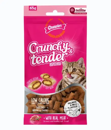 [GN12084] Gnawlers Crunchy & Tender Cat Treats 65g - Salmon & Milk Flavour 