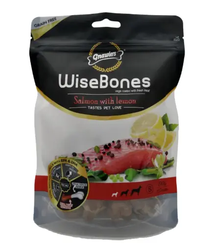 [GN07615] Gnawlers Wisebones Salmon With Lemon Treat Pack 200gm, 15pcs, Small